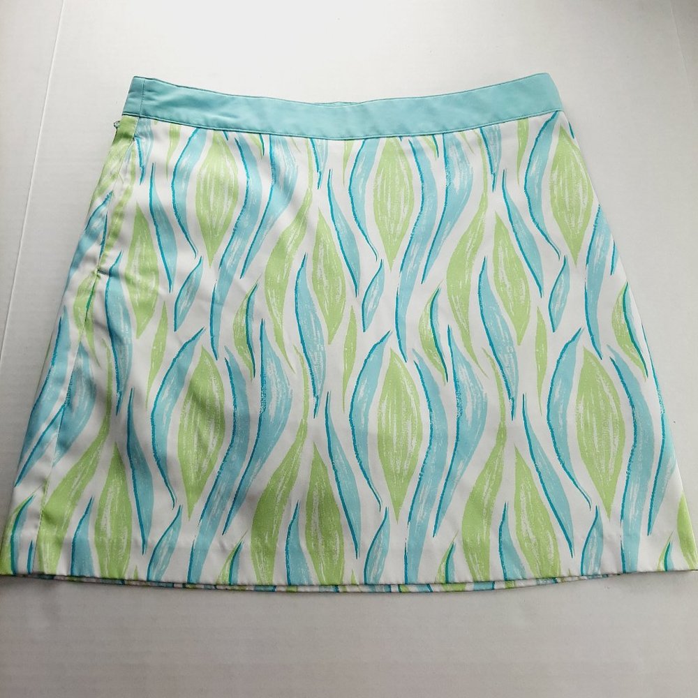 Greg Norman Women's Golf Skort Size 4 White Blue Green Print Skirt Over Shorts